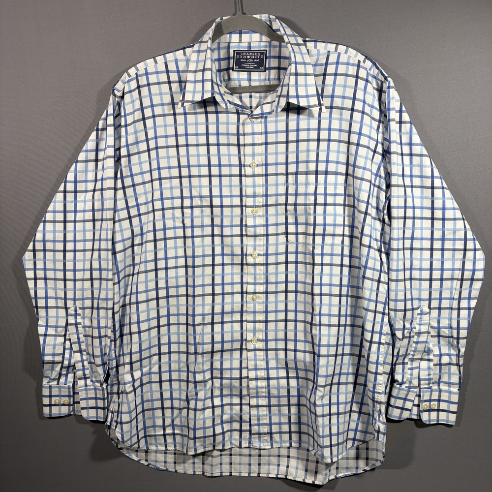 Charles Tyrwhitt Shirt XL Blue Check Long Sleeve Classic Oxford Cotton